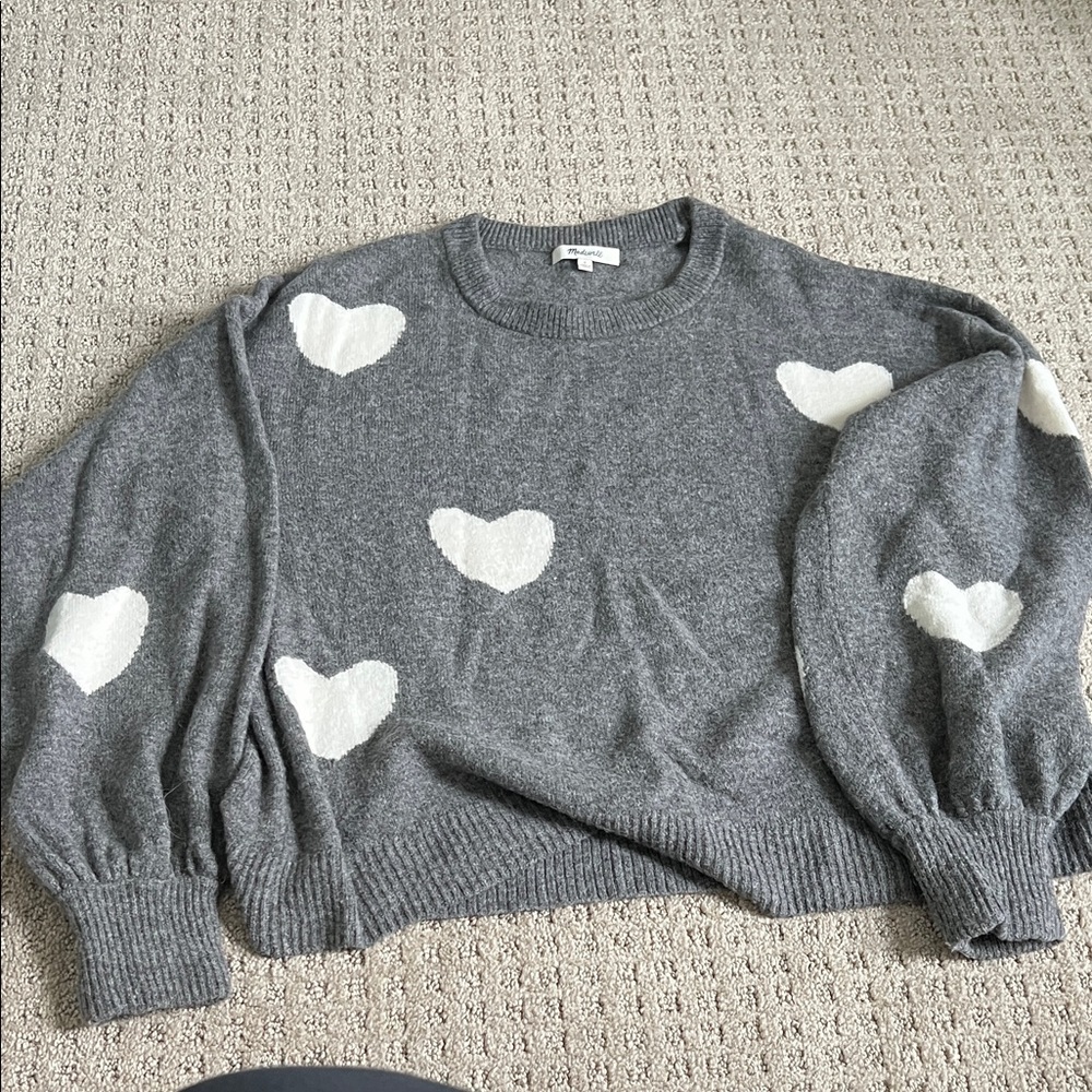 Madewell Gray Sweater with White Heart Accents